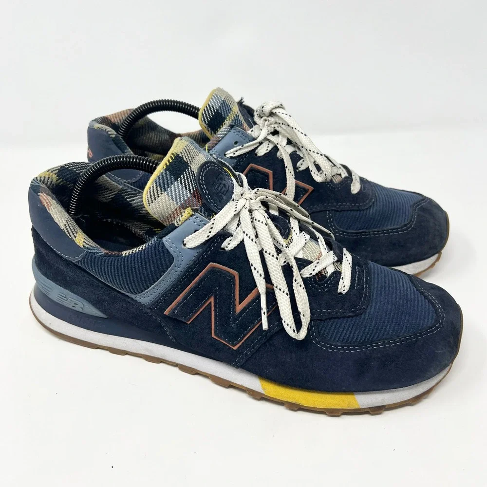 New‎ Balance 574 'Dark Blue Plaid' Mens Size 10 Corduroy Plaid Flannel Sneakers